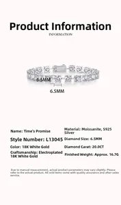 Detail view of 6.5mm Moissanite stones on a 925 Silver tennis bracelet with 18K gold plating