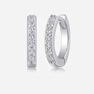 Mode 925 Sterling Zilver Moissaniet Creolen Voor Vrouwen Luxe Rij Diamanten Ronde Oormanchet Met GRA Certificaat Sieraden Cadeau