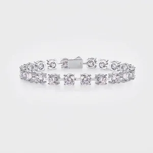 925 Sterling Silver Moissanite Tennis Bracelet For Women Sparkling Round Cut Moissanite Bracelet With Certificate Fine Jewelry Gift