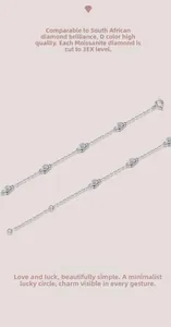 Detail of S925 silver bracelet featuring D-color 3EX cut moissanite in bezel setting