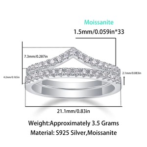 Detailed dimensions of stackable 925 silver ring set featuring 1.5mm moissanite stones