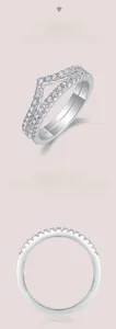 Detail of V-shaped and straight S925 silver rings with D color 3EX moissanite stones