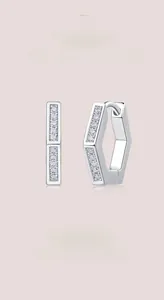 Detail of S925 silver hexagonal earrings with D color 3EX cut moissanite stones