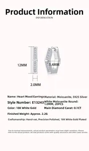 Detailed chart of S925 silver hexagonal earrings with moissanite stones and dimensions