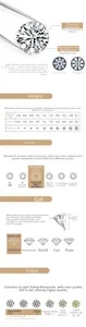 Moissanite gemstone technical chart showing weight, clarity, cut grade and color levels