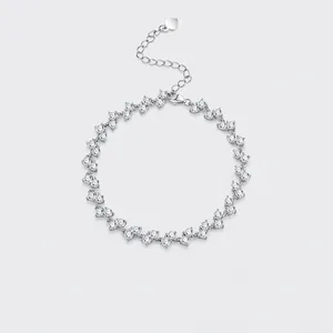 Elegant S925 sterling silver moissanite bracelet with heart pendant in white gold finish