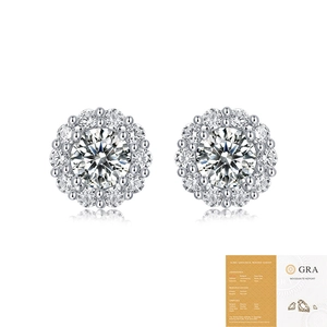 Detailed view of S925 silver moissanite stud earrings with GRA certification report