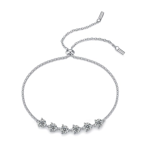 Minimalist S925 sterling silver cube bracelet with six sparkling moissanite stones for women