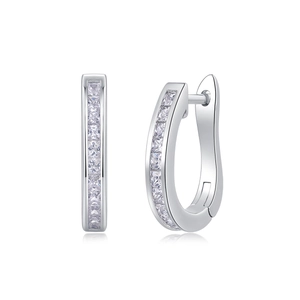 S925 sterling silver U-shaped hoop earrings with square-cut channel-set crystals