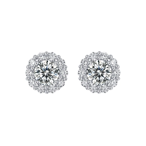 Classic S925 sterling silver halo moissanite stud earrings with snowflake design
