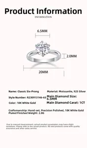 Detail of 1 carat round cut silver ring with 2.0mm band width and size parameters