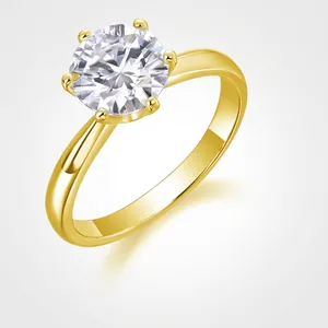 925 Sterling Silver Moissanite Ring Six Claw Setting Gold Plated Solitaire Engagement Ring With GRA Certificate For Women