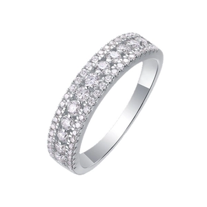 Bague élégante en argent 925 avec trois rangées de moissanite et serti micro-pavé