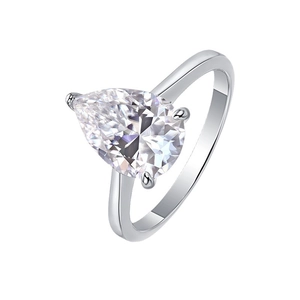Minimalist S925 silver ring featuring a pear-cut moissanite in a three-prong setting