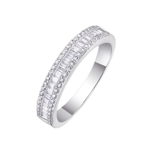 Bague Art Déco en argent S925 avec moissanite taille baguette et brillants ronds