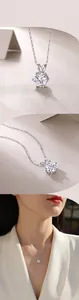 Macro shot of 925 sterling silver six-prong moissanite pendant with elegant chain