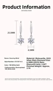 Detailed specs for S925 silver 2.0ct moissanite drop earrings with dimensions