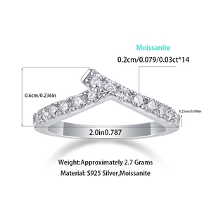 S925 sterling silver V-shaped crisscross ring set with 14 small moissanite stones