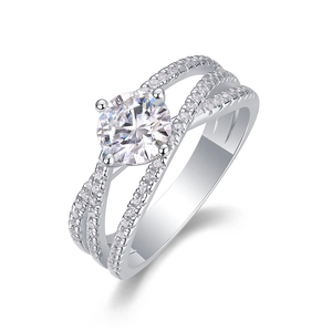 Luxury S925 silver ring featuring a round lab diamond with triple-layer hollow band