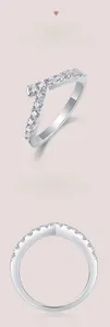 Macro view of V-shaped 925 silver ring featuring round cut moissanite stones