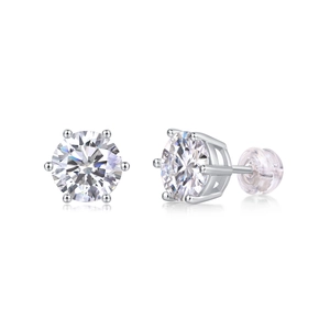 Classic S925 sterling silver stud earrings with round-cut moissanite in six-prong setting