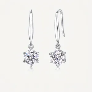 S925 Sterling Silver Moissanite Drop Earrings For Women Elegant Six Claw Hook Earrings With GRA Certificate Round Cut Jewelry Gift