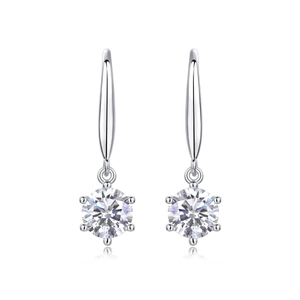 S925 sterling silver drop earrings with brilliant round moissanite in six-prong setting