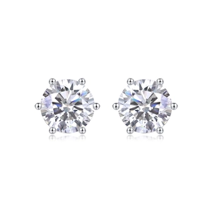 Classic six-prong S925 sterling silver stud earrings with brilliant round lab diamonds