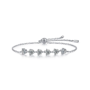 Close-up of S925 sterling silver moissanite bracelet with adjustable slider chain and stones