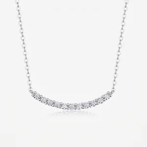 925 Sterling Silver Smile Necklace For Women Elegant Moissanite Pave Arc Pendant Necklace Fashion Jewelry With GRA Certificate
