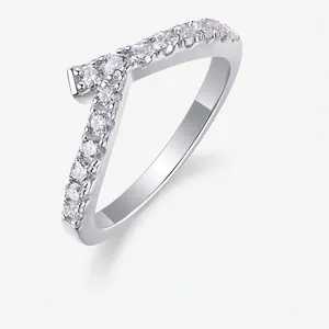 925 Sterling Silver V Shaped Moissanite Ring For Women Minimalist Pavé Wishbone Band Ring D Color Moissanite Fashion Jewelry