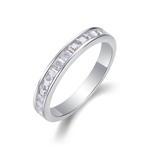Classic S925 sterling silver ring featuring square-cut sparkling channel-set stones
