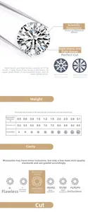 Detailed size chart for S925 silver moissanite earrings showing carat weight and diameters