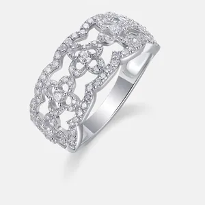 Luxury S925 Sterling Silver Moissanite Hollow Flower Ring For Women Inlaid Geometric Statement Jewelry Engagement Ring