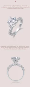 Dettaglio dell'anello corona S925 con moissanite colore D taglio 3EX e castone a cuore