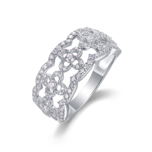 Exquisite S925 sterling silver floral ring with sparkling moissanite stones and cutouts