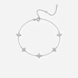 925 Sterling Silver Moissanite Five Clover Flower Bracelet For Women Adjustable Light Luxury Fashion Moissanite Jewelry Gift
