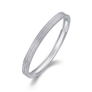 S925 sterling silver open bangle with three rows of sparkling moissanite stones