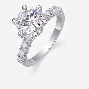 Anello in Argento Sterling S925 Con Moissanite per Donna Taglio Brillante Rotondo Anniversario Matrimonio Con Certificato GRA