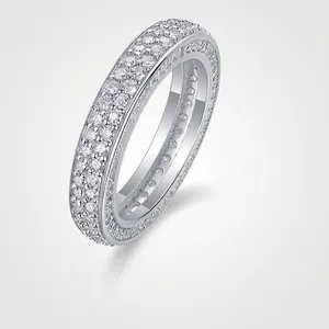 925 Sterling Silver Full Eternity Moissanite Ring For Women Luxurious 3 Row Pave Setting Anniversary Ring With GRA Certificate Fashion Jewelry
