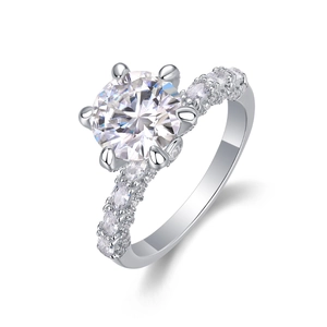 Anello a corona classico in argento sterling S925 con moissanite grande e micro pavé