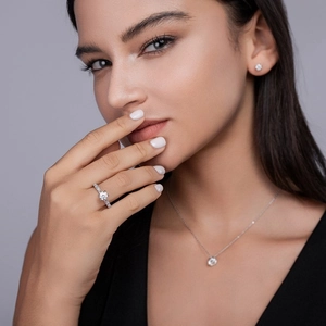 Set gioielli 3 pezzi in argento S925 con anello in moissanite da 3 carati e collana