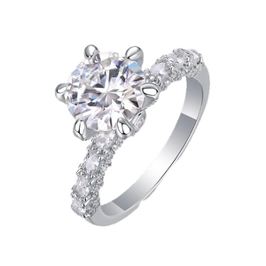 Elegante anello in argento S925 con moissanite da 3 carati e incastonatura pavé laterale