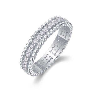 S925 sterling silver eternity band ring with round moissanite rows and bead edge finish