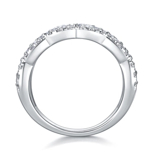 Elegant S925 sterling silver ring with a row of sparkling moissanite stones on white background