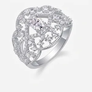 Luxury 925 Sterling Silver Moissanite Ring For Women Hollow Geometric Oval Moissanite Engagement Ring With GRA Certificate Jewelry