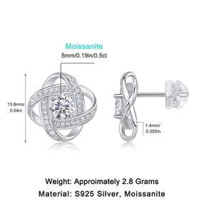 S925 sterling silver knot stud earrings with 0.5ct lab diamond and pavé accents