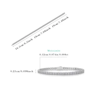 Size chart for S925 sterling silver moissanite tennis bracelet with length and width details
