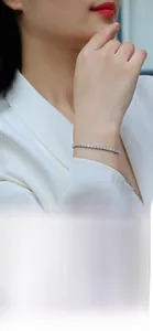 Detailed view of an elegant S925 silver tennis bracelet with square-cut moissanite stones