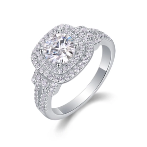 Luxurious S925 sterling silver moissanite engagement ring with double halo setting